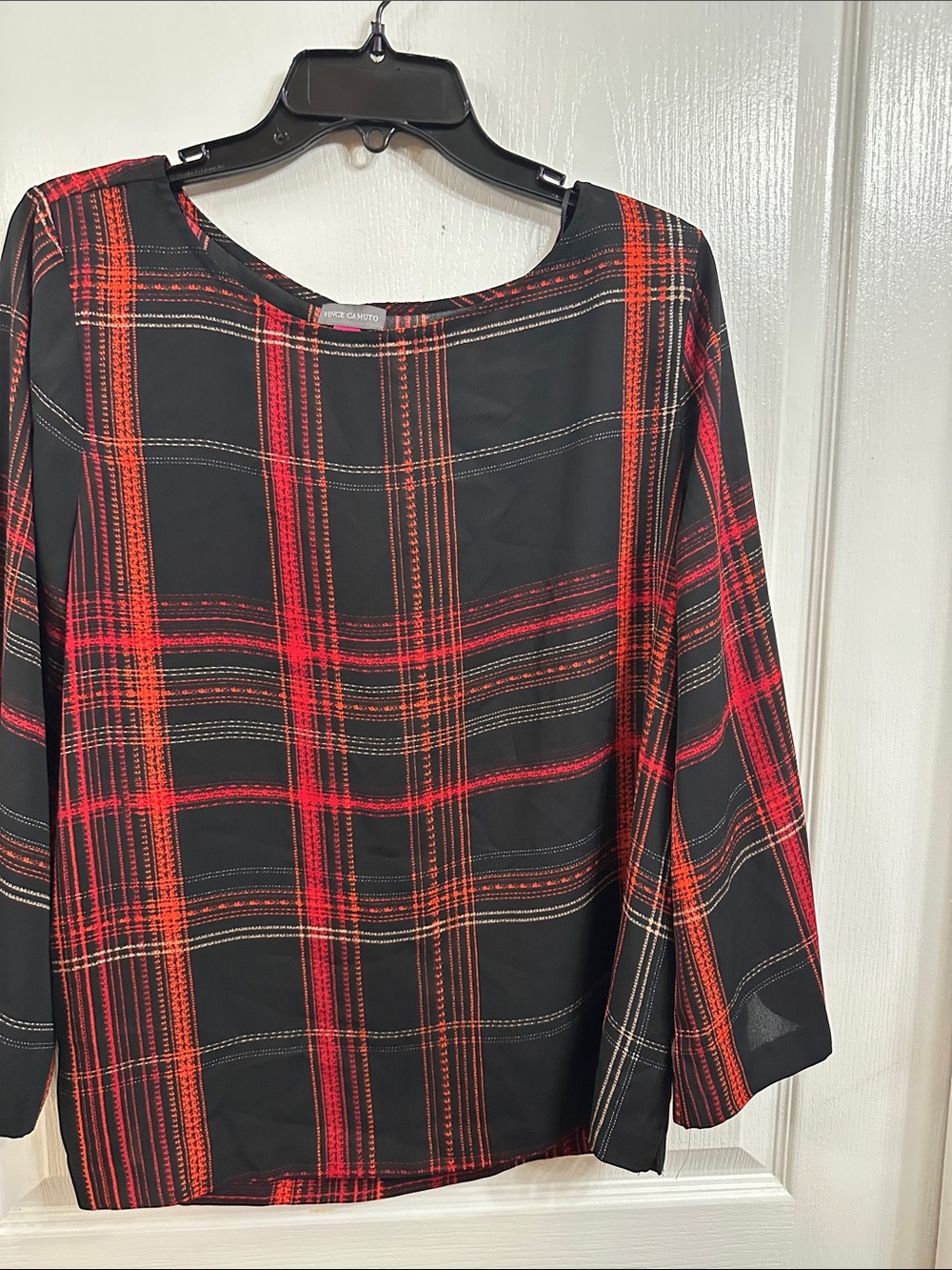 Vince Camuto Black Top with Red Plaid